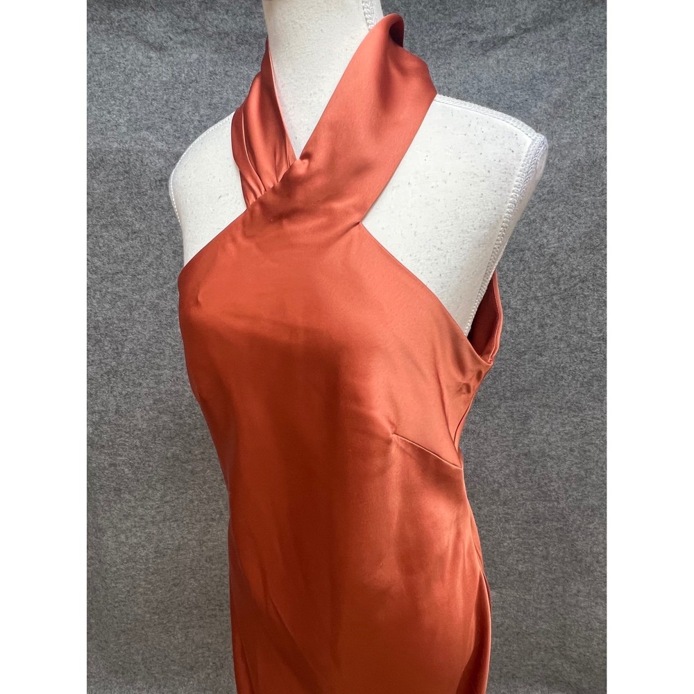 Lovely Terracotta Copper Halter Neck Maxi Bridesmaid Formal Prom LB025 Dress M L - Picture 10 of 11